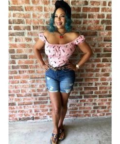 Glitz Glam And Rebellion Women's Apparel Pinup Peasant Top In Retro Kitty Print