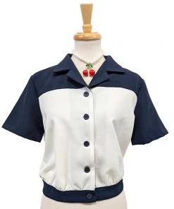 Women's Apparel Star Struck Clothing 40s Two-Tone Work Blouse In Navy & White