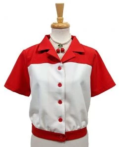Star Struck Clothing 40s Two-Tone Work Blouse In Red & White
