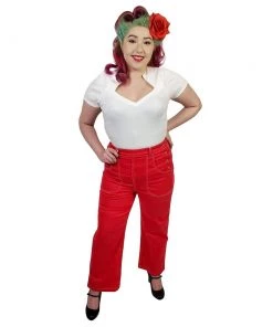 Women's Apparel Star Struck Clothing 50s Button Jeans In Red