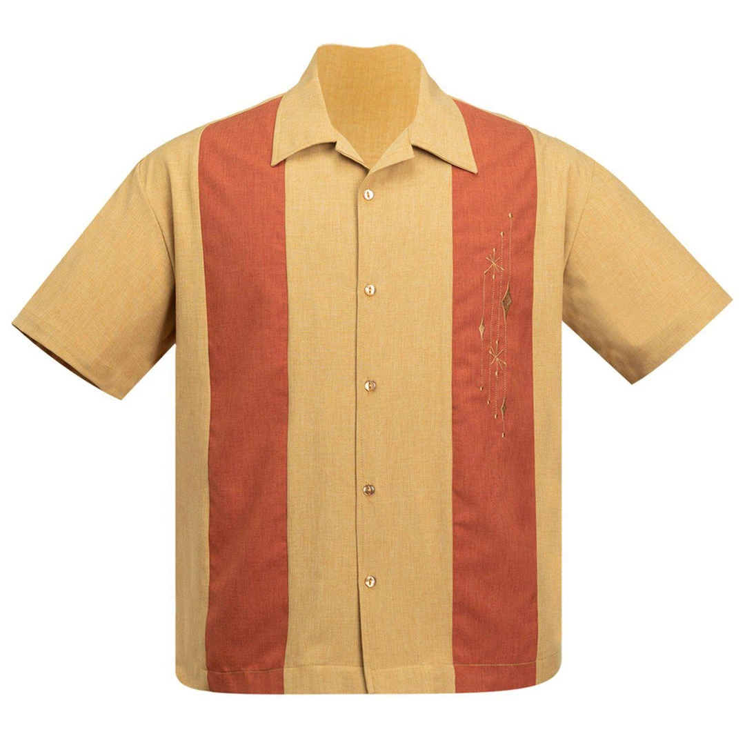 Steady Clothing Mid Century Marvel Bowling Shirt In Mustard Men's Apparel 3 Steady Clothing Mid Century Marvel Bowling Shirt In Mustard Men's Apparel