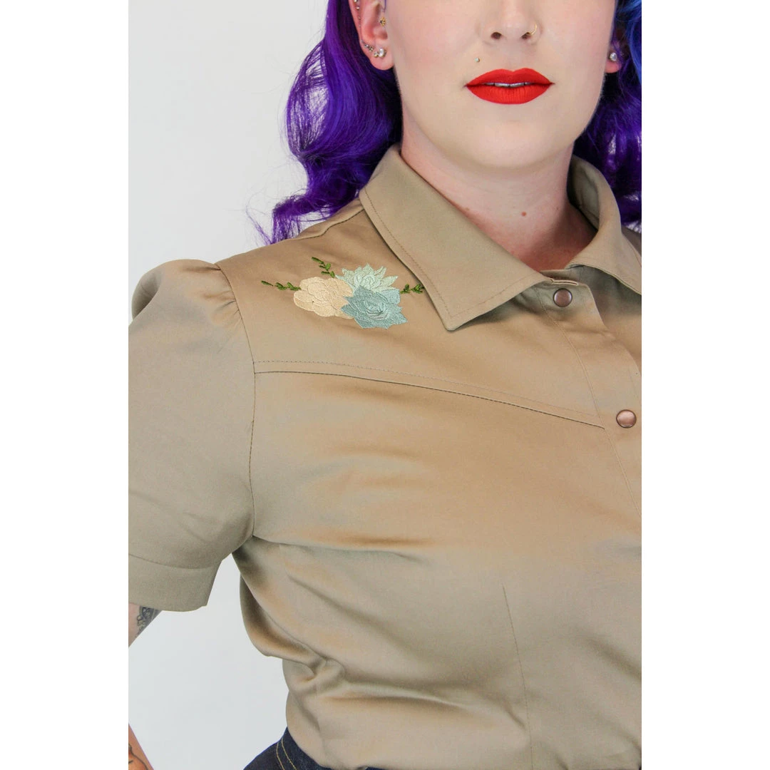 Hemet Embroidered Succulent Western Shirt In Khaki 4 Hemet Embroidered Succulent Western Shirt In Khaki