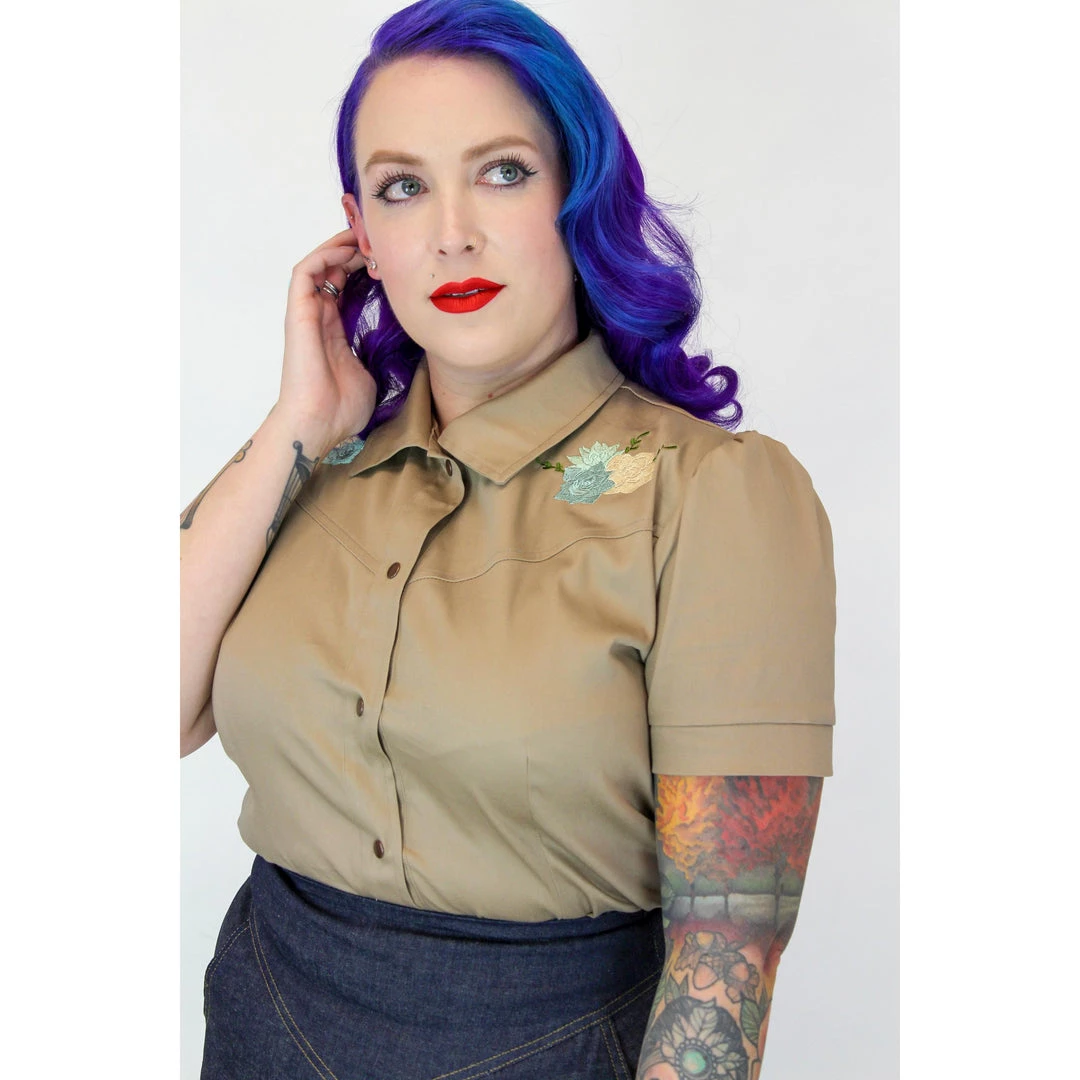 Hemet Embroidered Succulent Western Shirt In Khaki 5 Hemet Embroidered Succulent Western Shirt In Khaki