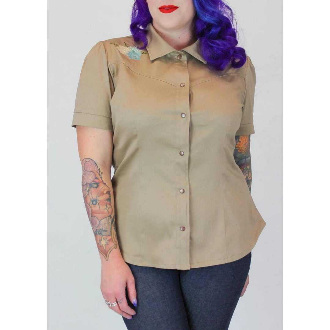 Hemet Embroidered Succulent Western Shirt In Khaki 6 Hemet Embroidered Succulent Western Shirt In Khaki