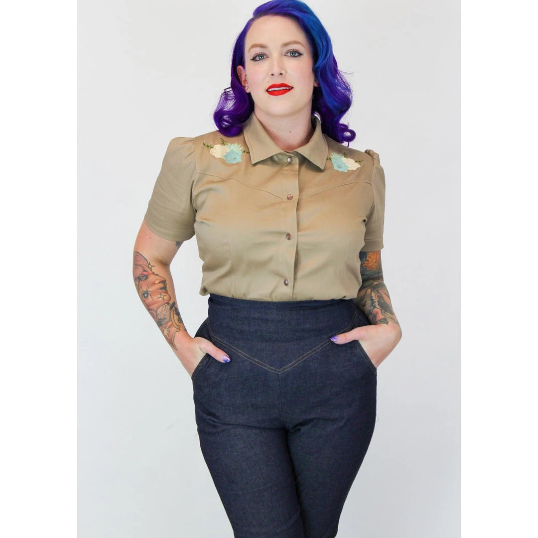 Hemet Embroidered Succulent Western Shirt In Khaki 3 Hemet Embroidered Succulent Western Shirt In Khaki