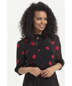 Voodoo Vixen Kiss Tie-Neck Blouse