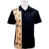 Glitz Glam And Rebellion Men's Bowling Shirt In Black With Tattoo Print Panel Men's Apparel