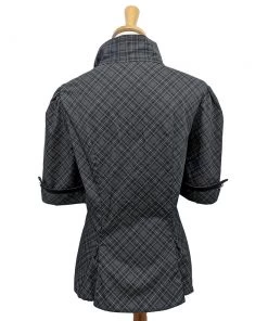 ChicStar Women's Apparel Tie-Neck Studded Scholar Top In Gray Plaid