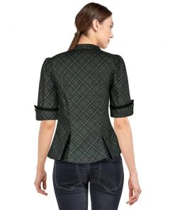 ChicStar Women's Apparel Tie-Neck Thoughtful Top In Grey Plaid