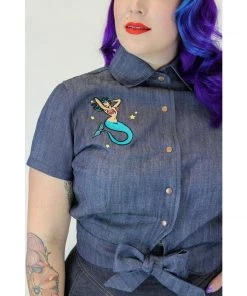 Hemet Mermaid Knot Top In Denim Women's Apparel