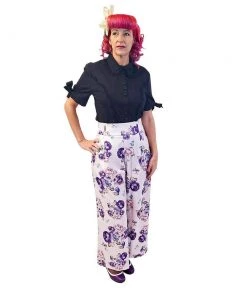 ChicStar Women's Apparel Soft Tie-Waist Pants In White Floral 10 ChicStar Women's Apparel Soft Tie-Waist Pants In White Floral