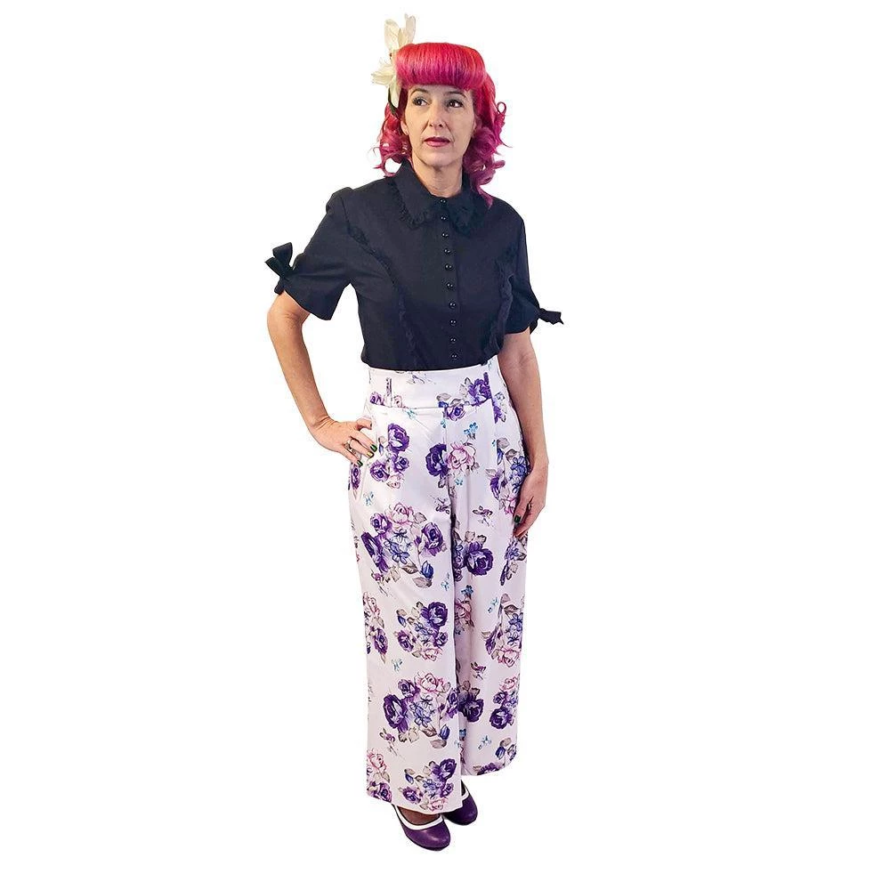 ChicStar Women's Apparel Soft Tie-Waist Pants In White Floral 5 ChicStar Women's Apparel Soft Tie-Waist Pants In White Floral