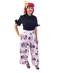 ChicStar Women's Apparel Soft Tie-Waist Pants In White Floral