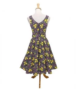 Timeless London Ria Purple & Yellow Rose Swing Dress Women's Apparel