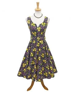 Timeless London Ria Purple & Yellow Rose Swing Dress Women's Apparel