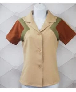 Star Struck Clothing 40s Tri-Tone Work Blouse In Tan 7 Star Struck Clothing 40s Tri-Tone Work Blouse In Tan