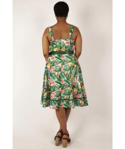 Voodoo Vixen Jinkx Flare Dress In Tropical Print Women's Apparel