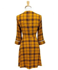 Women's Apparel Voodoo Vixen Harley Shadow Collar Tartan Dress In Yellow