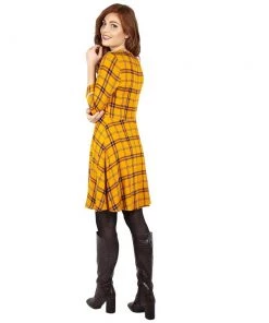 Women's Apparel Voodoo Vixen Harley Shadow Collar Tartan Dress In Yellow