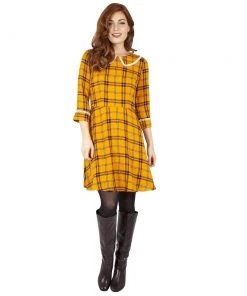 Women's Apparel Voodoo Vixen Harley Shadow Collar Tartan Dress In Yellow