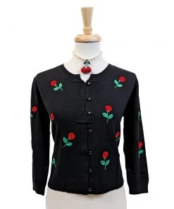 Voodoo Vixen Rose Applique Cardigan In Black