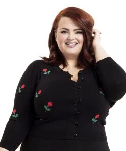 Voodoo Vixen Rose Applique Cardigan In Black