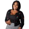 Voodoo Vixen Rose Applique Cardigan In Black
