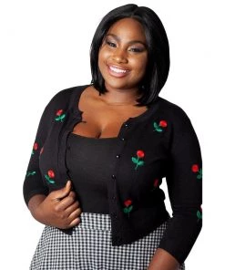 Voodoo Vixen Rose Applique Cardigan In Black