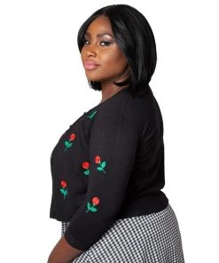 Voodoo Vixen Rose Applique Cardigan In Black