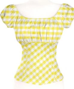 Glitz Glam And Rebellion Pinup Peasant Blouse In Yellow Gingham