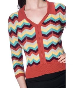 Banned Zoe Zigzag Pullover Sweater In Earth And Aqua