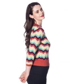 Banned Zoe Zigzag Pullover Sweater In Earth And Aqua