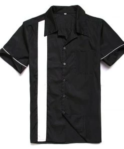 Glitz Glam And Rebellion Men's Bowling Shirt In Black With White Panel