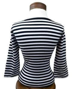 Glitz Glam And Rebellion Pinup Top In Black & White Bandit Stripe Women's Apparel