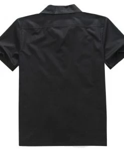 Glitz Glam And Rebellion Men's Bowling Shirt In Black With Flame Panel