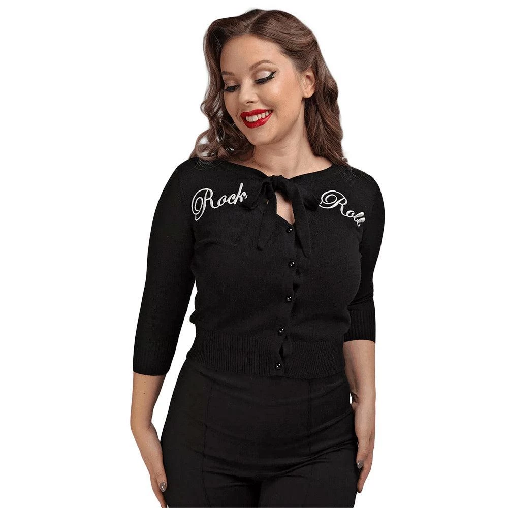 Women's Apparel Collectif Charlene Rock And Roll Cardigan In Black 3 Women's Apparel Collectif Charlene Rock And Roll Cardigan In Black