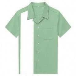 Glitz Glam And Rebellion Men's Bowling Shirt In Green With White Panel Men's Apparel