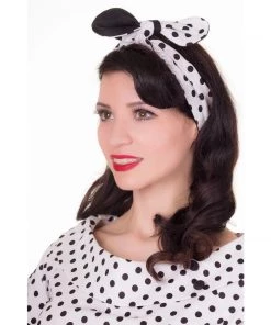 Dolly & Dotty Pinup And Rockabilly Headscarf In White With Black Polka Dots Accessories