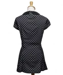 ChicStar Lace Collar Retro Top In Gray Check