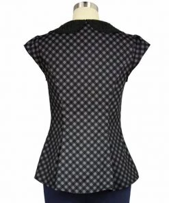 ChicStar Lace Collar Retro Top In Gray Check