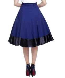ChicStar Women's Apparel Satin-Trimmed Pinup Skirt In Navy 11 ChicStar Women's Apparel Satin-Trimmed Pinup Skirt In Navy