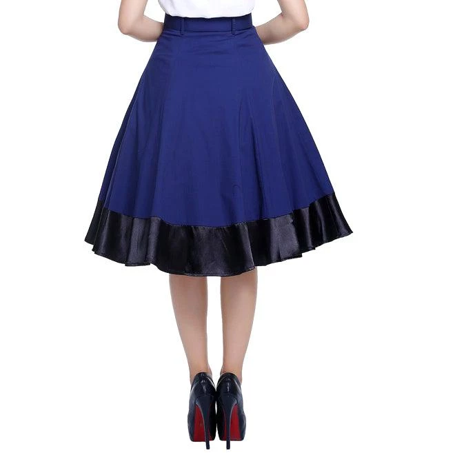 ChicStar Women's Apparel Satin-Trimmed Pinup Skirt In Navy 7 ChicStar Women's Apparel Satin-Trimmed Pinup Skirt In Navy