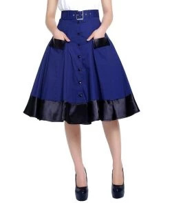 ChicStar Women's Apparel Satin-Trimmed Pinup Skirt In Navy 9 ChicStar Women's Apparel Satin-Trimmed Pinup Skirt In Navy