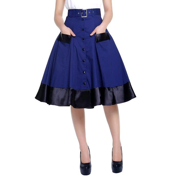 ChicStar Women's Apparel Satin-Trimmed Pinup Skirt In Navy 5 ChicStar Women's Apparel Satin-Trimmed Pinup Skirt In Navy