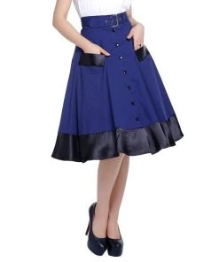 ChicStar Women's Apparel Satin-Trimmed Pinup Skirt In Navy 10 ChicStar Women's Apparel Satin-Trimmed Pinup Skirt In Navy