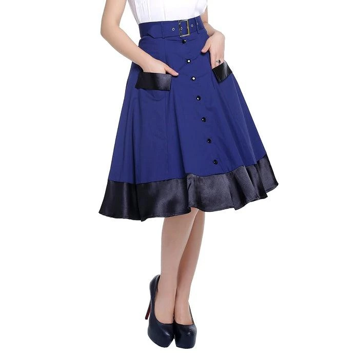ChicStar Women's Apparel Satin-Trimmed Pinup Skirt In Navy 6 ChicStar Women's Apparel Satin-Trimmed Pinup Skirt In Navy