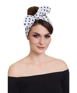 Dolly & Dotty Pinup And Rockabilly Headscarf In White With Black Polka Dots Accessories