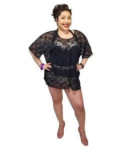 Glitz Glam And Rebellion Women's Apparel Black Daisy Mesh Swim Cover-Up