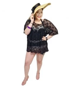 Glitz Glam And Rebellion Women's Apparel Black Daisy Mesh Swim Cover-Up