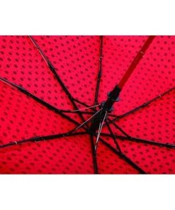 Soake Folding Umbrella In Red With Black Polka Dots. With Frills And Sparkles